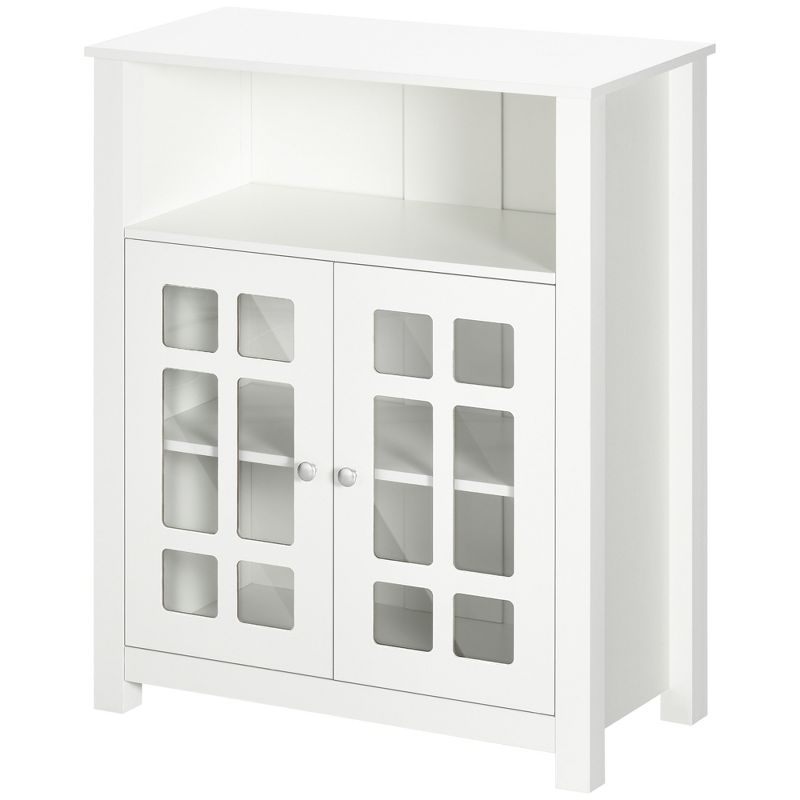 HOMCOM Kitchen Cabinet, Storage Cabinet, Sideboard Buffet Cabinet with Double Glass Doors for Kitchen, Living Room, White, 4 of 7