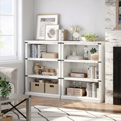 Antique White 40" Rustic MDF 3-Tier Bookcase