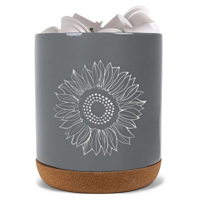 Elanze Designs Sunflower Grey X-Large Cork Bottom, Kitchen Counter, Ceramic Stoneware, Coffee, Tea and Hot Chocolate, Machine Brewing, K Capsule Pod