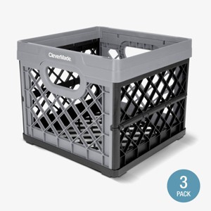 CleverMade Collapsible 3pk 25L 100% Recycled Milk Crate Stone - 1 of 4