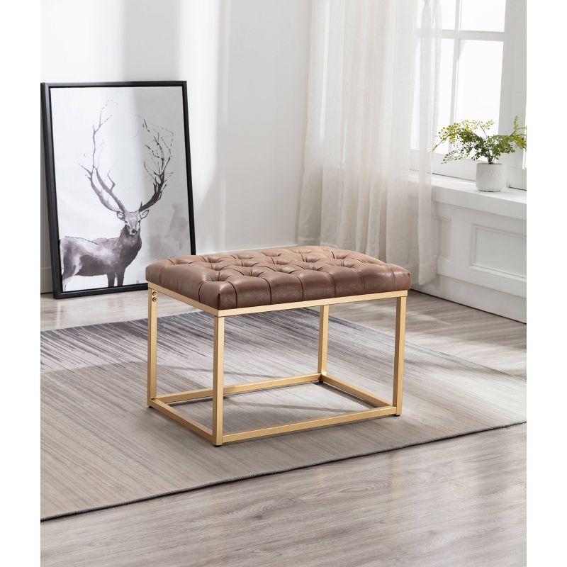 24" Button Tufted Metal Ottoman - WOVENBYRD, 5 of 11