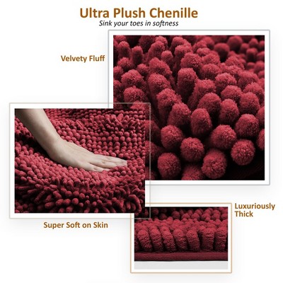 Clara Red Microfiber Chenille Plush Bath Rug
