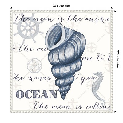 Indigo Ocean Treasures I Coastal Canvas Wall Art with White Frame