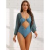 INSPIRE CHIC Women's Cut Out Ring Plunge Neck Shirred Long Sleeves Mesh Tummy Control Monokini Swimsuit 2 Sets - 4 of 4