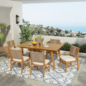 Christopher Knight Home Cornelius 7 Piece Patio Rustic Acacia Wood Dining Set with Wicker Woven Chair - 1 of 4