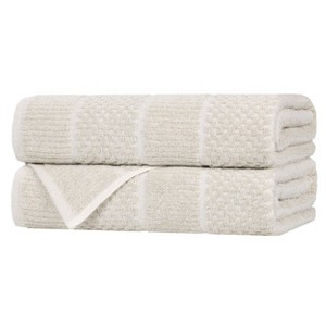 Viscose Cotton Blend Medium Weight Soft Textured Checkered and Ribbed Towel Set by Blue Nile Mills - 1 of 4