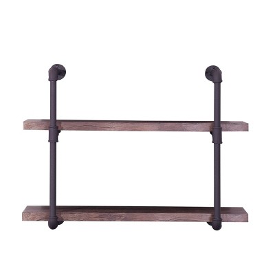 Christopher Knight Home Tarian Industrial Wall-Mounted Shelf Dark Brown: Steel Frame, 2-Tier Storage, 31.5" Width
