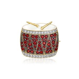Ross-Simons 1.70 ct. t.w. Garnet and .60 ct. t.w. White Zircon Drum Pin/Pendant With White Enamel in 18kt Gold Over Sterling Size 0.88 - 1 of 4