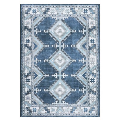 Washable Vintage Rug Non Slip Low Pile Rug Soft Throw Floor Cover Foldable Indoor Carpet for Living Room Bedroom Playroom Nursery