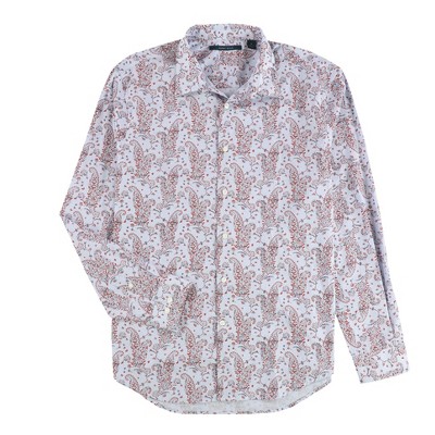 Perry Ellis Mens Gingham Paisley Button Up Shirt