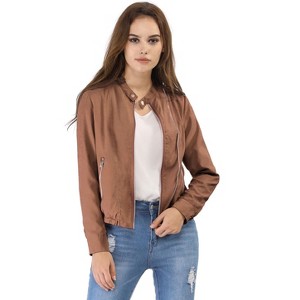 INSPIRE CHIC Women's Stand Collar Zip Up Biker Lightweight Moto Jacket - 1 of 4