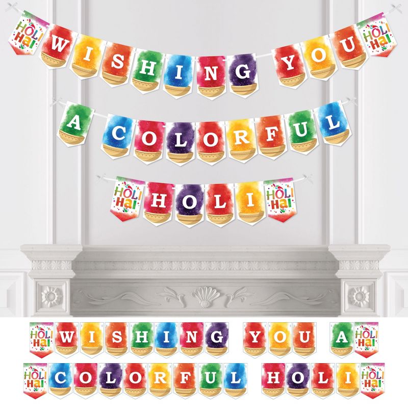 Big Dot of Happiness Holi Hai - Festival of Colors Party Bunting Banner - Party Decorations - Wishing You A Colorful Holi, 1 of 6