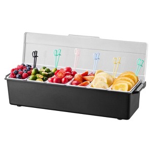 VEVOR Chilled Condiment Server, 6 Compartment Ice Cooled Condiment Serving Container, Chilled Garnish Tray Bar Caddy with Lid, Black - 1 of 4