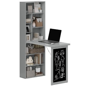 Aghana Digitals Wall-Mounted Foldable Home Office Desk with Blackboard, Storage Shelves & 2-in-1 - 1 of 4