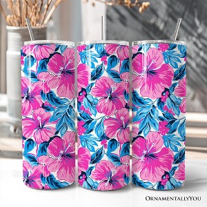 Pink and Blue Hibiscus Flowers 20oz Tumbler With Lid & Stainless