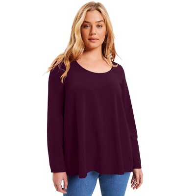 June + Vie by Roaman's Women's Plus Size Long-Sleeve Swing One + Only Tee
