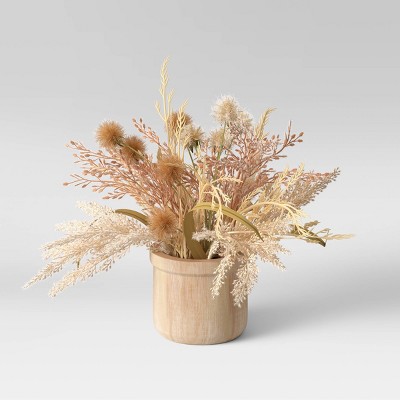 11" x 9" Artificial Fluffy Grass Arrangement in Wood Pot - Threshold™