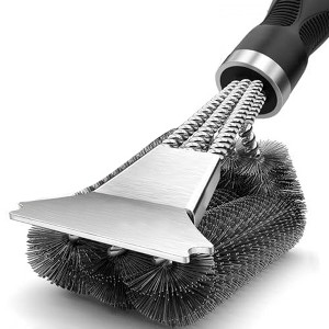 Aoibox Extra Strong BBQ Grill Brush and Scraper with Ergonomic Handle,Wire Bristles for Gas and Charcoal Grilling Grates,Triple Scrubber Cleaning Tool - 1 of 4