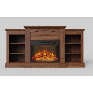 67'' Electric Fireplace TV Stand - Modern Farmhouse Entertainment Center w/18'' Heater, Storage & Open Shelves, Fits 80'' TVs, Brown - 1 of 4
