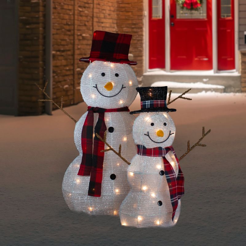 Northlight Set of 2 Lighted Tinsel Snowmen Family Christmas Yard Decorations, 2 of 9