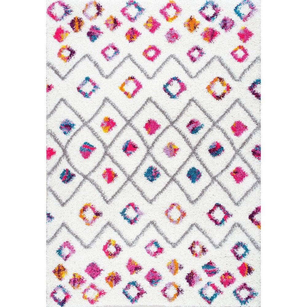5'3inx7'6 Tatyana Moroccan Diamond Trellis Shaggy Area Rug Pink - nuLOOM