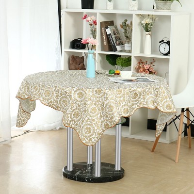 53"x53" Vinyl Water Oil Resistant Printed Tablecloths Golden Turntable Flower - PiccoCasa