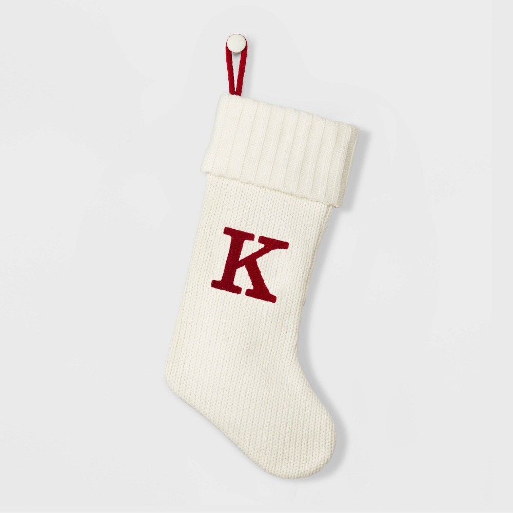 Knit Monogram Stocking White K - Wondershop