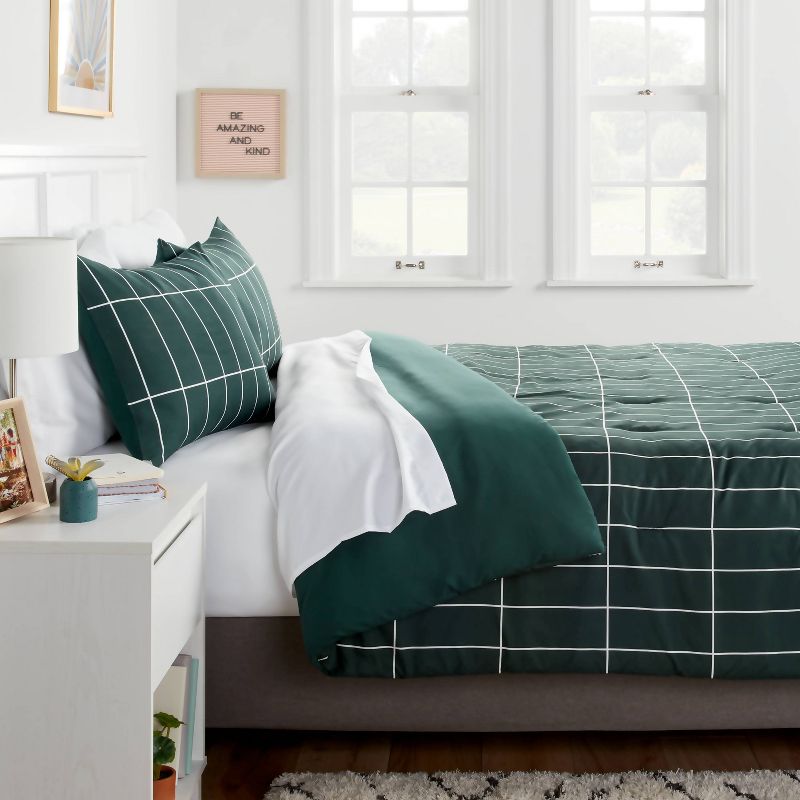 Grid Print Microfiber Reversible Comforter & Sheet Set Dark Green - Room Essentials™, 2 of 9
