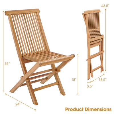 Natural Teak Wood Outdoor Folding Chair with Slatted Seat