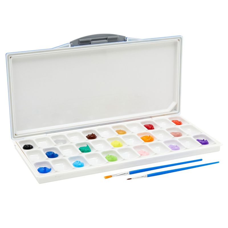 Bright Creations 33-Well Portable Paint Palette with Lid, 2 Paint Brushes, 10 Painting Sheets for Watercolor, Acrylic, Oil, 2 of 9
