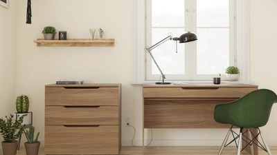 Natural Maple 3-Drawer Mobile Filing Cabinet