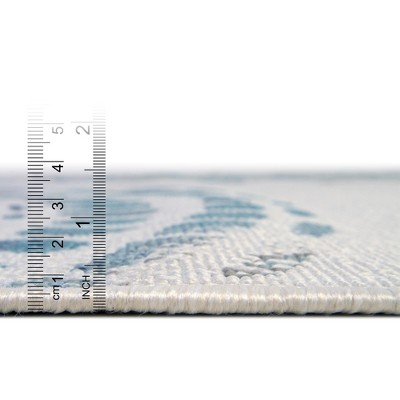 Ivory and Blue Synthetic Flat Woven Outdoor Rug, 4' x 6'