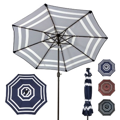 Sunnydaze Outdoor Aluminum Patio Umbrella with Solar LED Lights, Tilt, and Crank - 9'