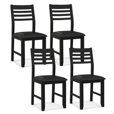 Tangkula Wooden Dining Chair Set of 4 Kitchen Side Chairs w/ Rubber Wood Frame Ladder Back Black