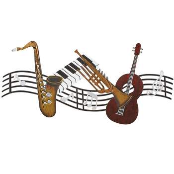 Collections Etc Unique Hand-Painted Musical Metal Wall Art 24.88" x 0.63" x 12"