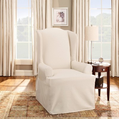 Crisp Natural Cotton Wingback Chair Slipcover with T-Cushion Fit