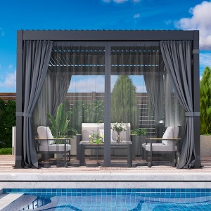 Heynemo Louvered Pergola, Outdoor Metal Canopy with 2 Independently Adjustable Louver Roof, Patio Pergola with Curtains & Netting - 1 of 4
