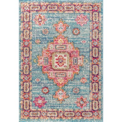 Bohemian Flair Blue and Red Medallion Synthetic 8' x 10' Area Rug