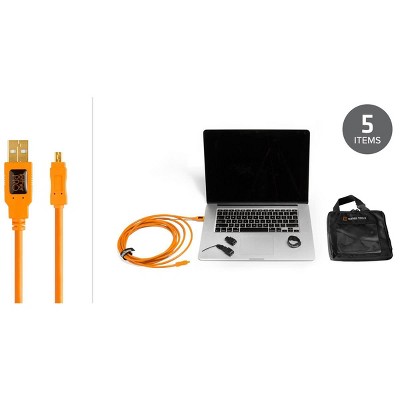  Tether Tools Starter Tethering Kit, USB 2.0 A Male to Mini-B 8-Pin Cable, Orange 