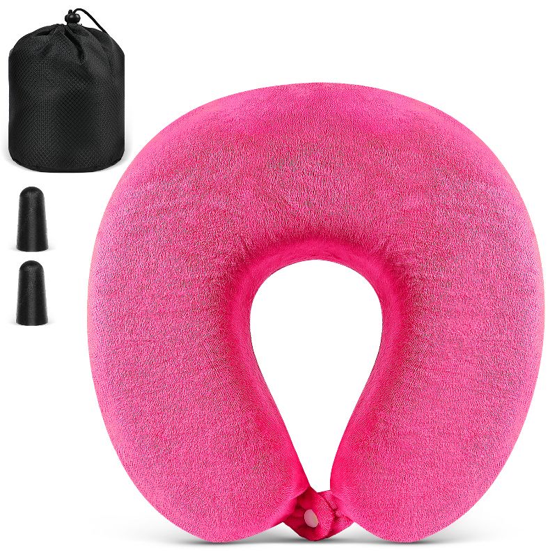Fosmon Neck Pillows for Travel Pillow Kids, Small Travel Neck Pillow Airplane, Foldable Memory Foam Neck Pillow for Car Travel Sleeping With Ear Plug