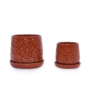 KWPZQEB Set of 2 Ceramic Flowerpot, Indoor Plant Pots with Drainage Hole & Saucer, Flower Pots with Unique Glaze Design for Patio, Garden, Windowsill - 1 of 4