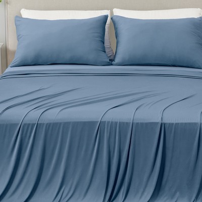 Full Dark Blue Premium 4 Way Microfiber Stretch Knit Sheet Set By Bare Home  : Target