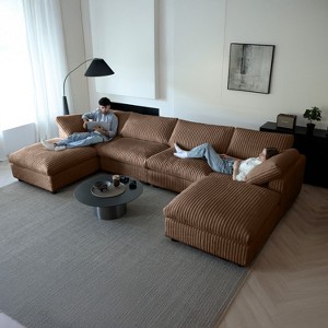 157" Modular Sectional Sofa,Faux Rabbit Fur Cloud Sofa Set,U Shaped Sofa Couch with Storage Ottoman,Down Filled Deep Seat,Removable & Washable Covers - 1 of 4