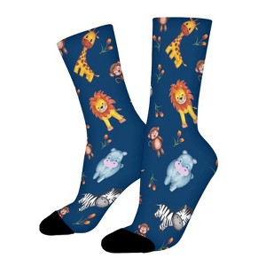 Cartton Animals Blue Women Printed Crew Socks Funny Funky Socks Soft Polyester Novelty Gifts for Artists Men - 1 of 4