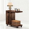 Gulches C Shaped End Table (Rustic Brown)2-Tier Couch Side Table with Lockable Wheels, Narrow Small-Space Side Table - 2 of 3