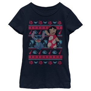 Girl's Lilo & Stitch Tropical Ugly Sweater T-Shirt - 1 of 4