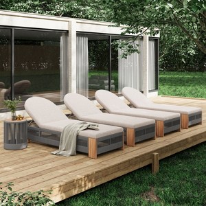 Christopher Knight Home Lariya 5 Piece Outdoor Acacia Wood Chaise Lounge Chat Set with Cushions and Side Table - 1 of 4