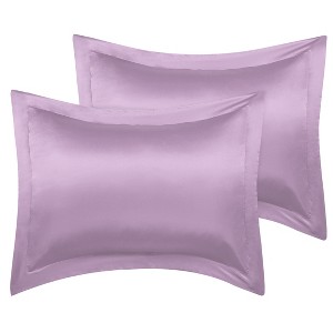 PiccoCasa Satin Silky Oxford Machine Washable Envelope Closure Euro Sham Pillowcases 2 Pcs - 1 of 4