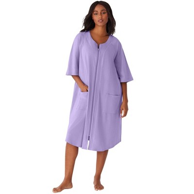 Dreams & Co. Plus Size Short French Terry Zip-Front Robe