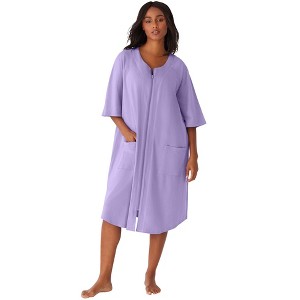 Dreams & Co. Plus Size Short French Terry Zip-Front Robe - 1 of 4